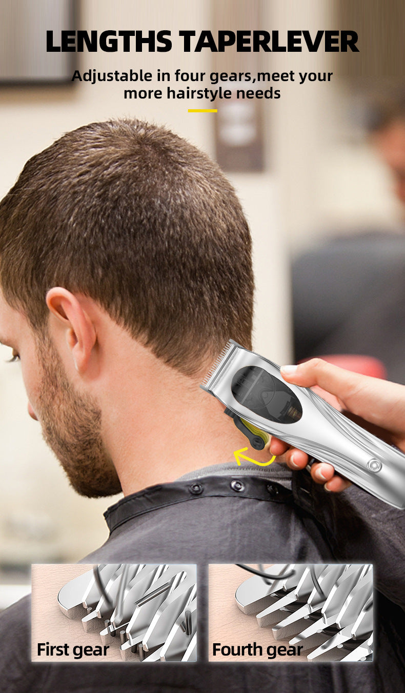 Silver Professional Hair Clipper Set with Adjustable Guards WL-1670 - USB Rechargeable Trimmer with Charging Dock